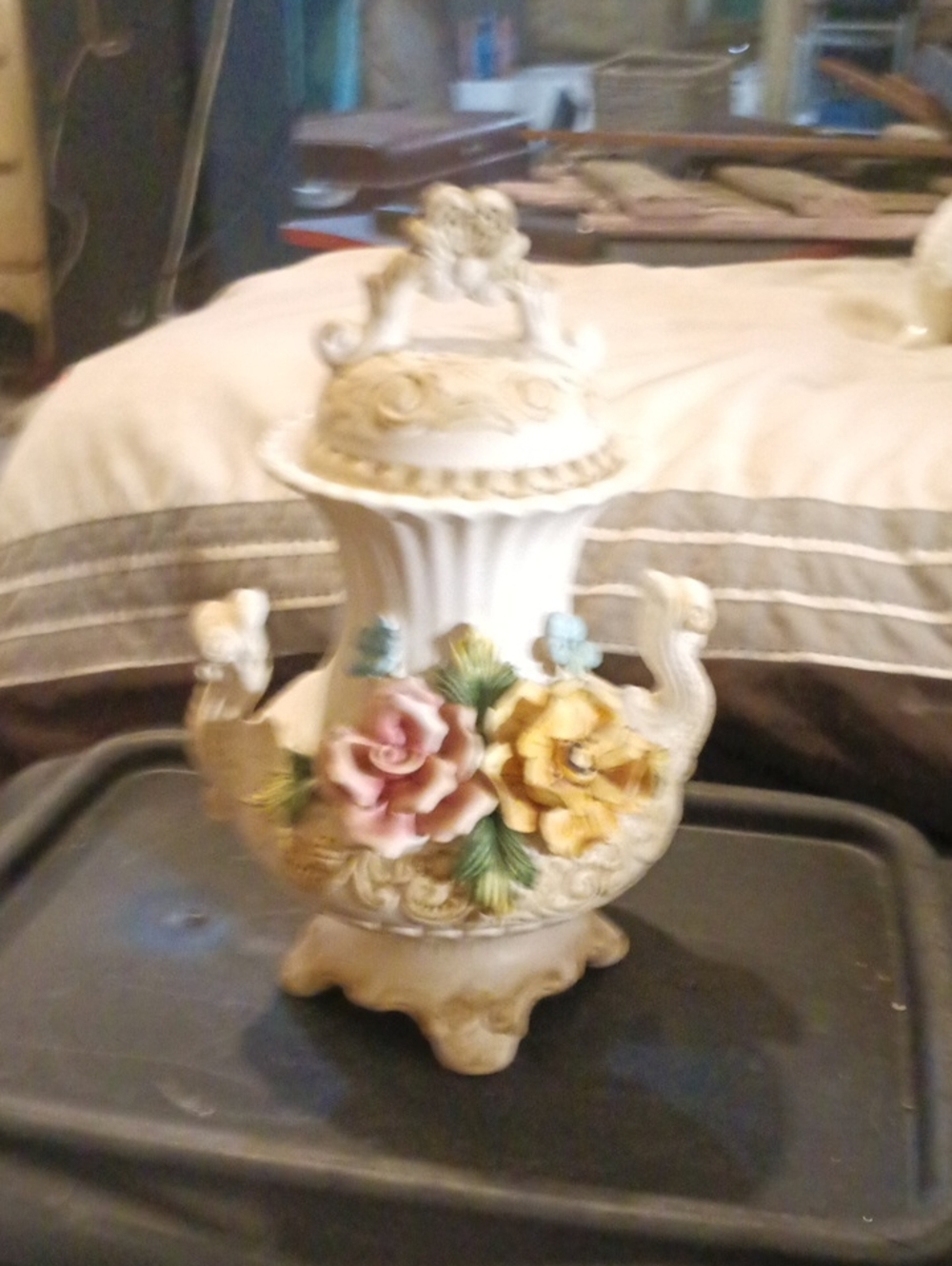 Ada Ceramic Decorative Urn with Pink & Yellow Floral Accents